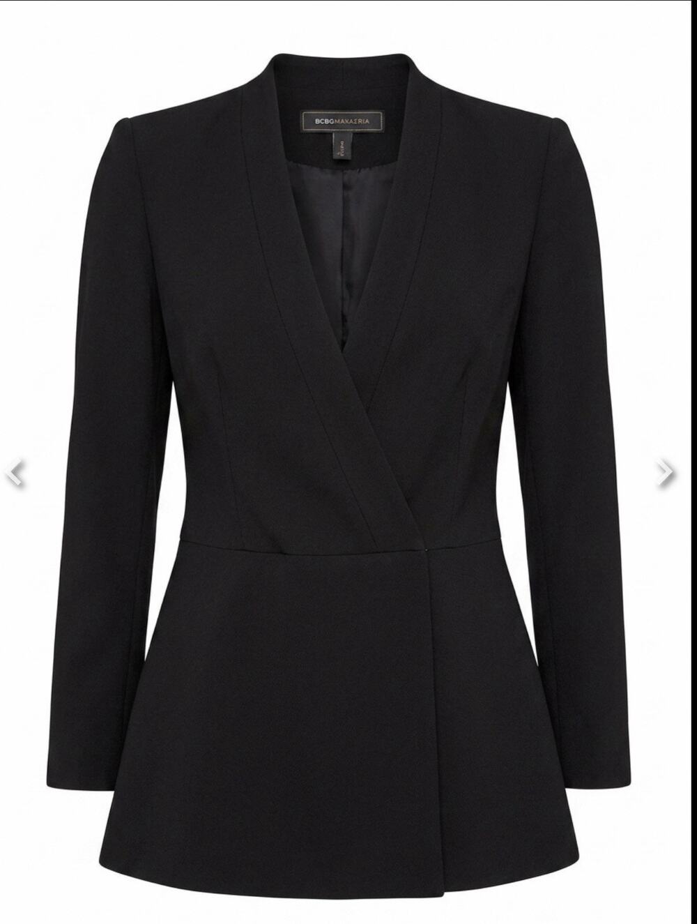 BCBGMAXAZRIA Black Collarless Structured V-Neck Blazer Professional Workwear XXS